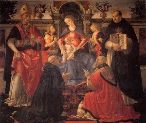 Sacra conversazione di Monticelli, anno 1483, tecnica a tempera su tavola, dimensioni cm. 168 X 197, Galleria degli Uffizi, Firenze.